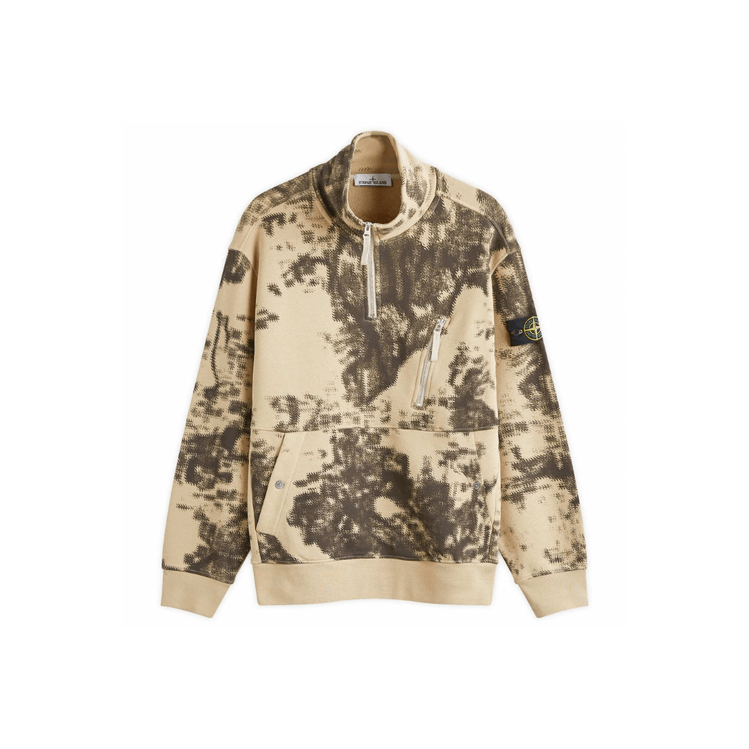 Stone Island Men's Earth Mapping Camo Half Zip Sweatshirt in Dove Grey (Via Shipping Only)