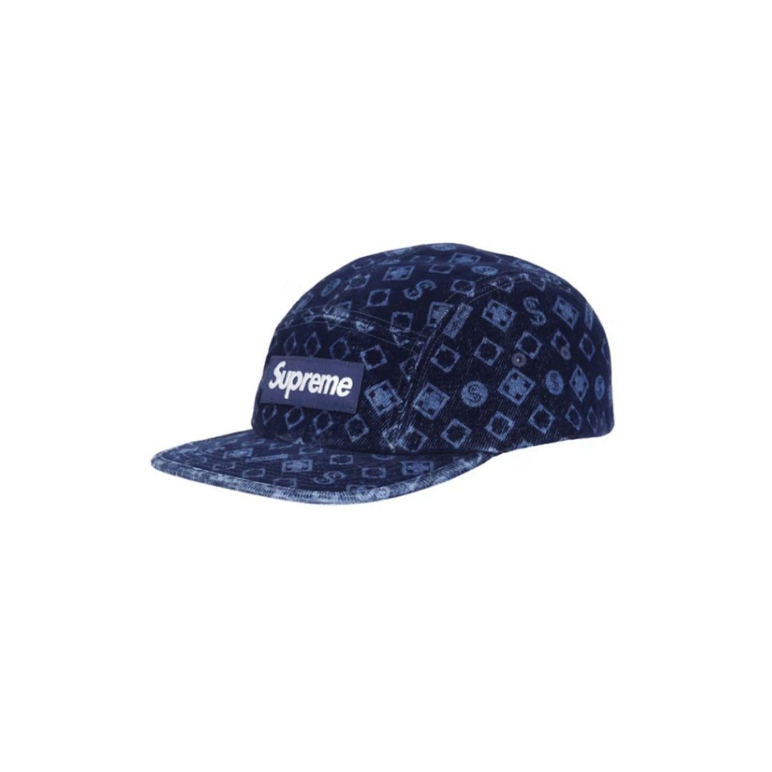 Supreme Flocked Denim Camp Cap Blue