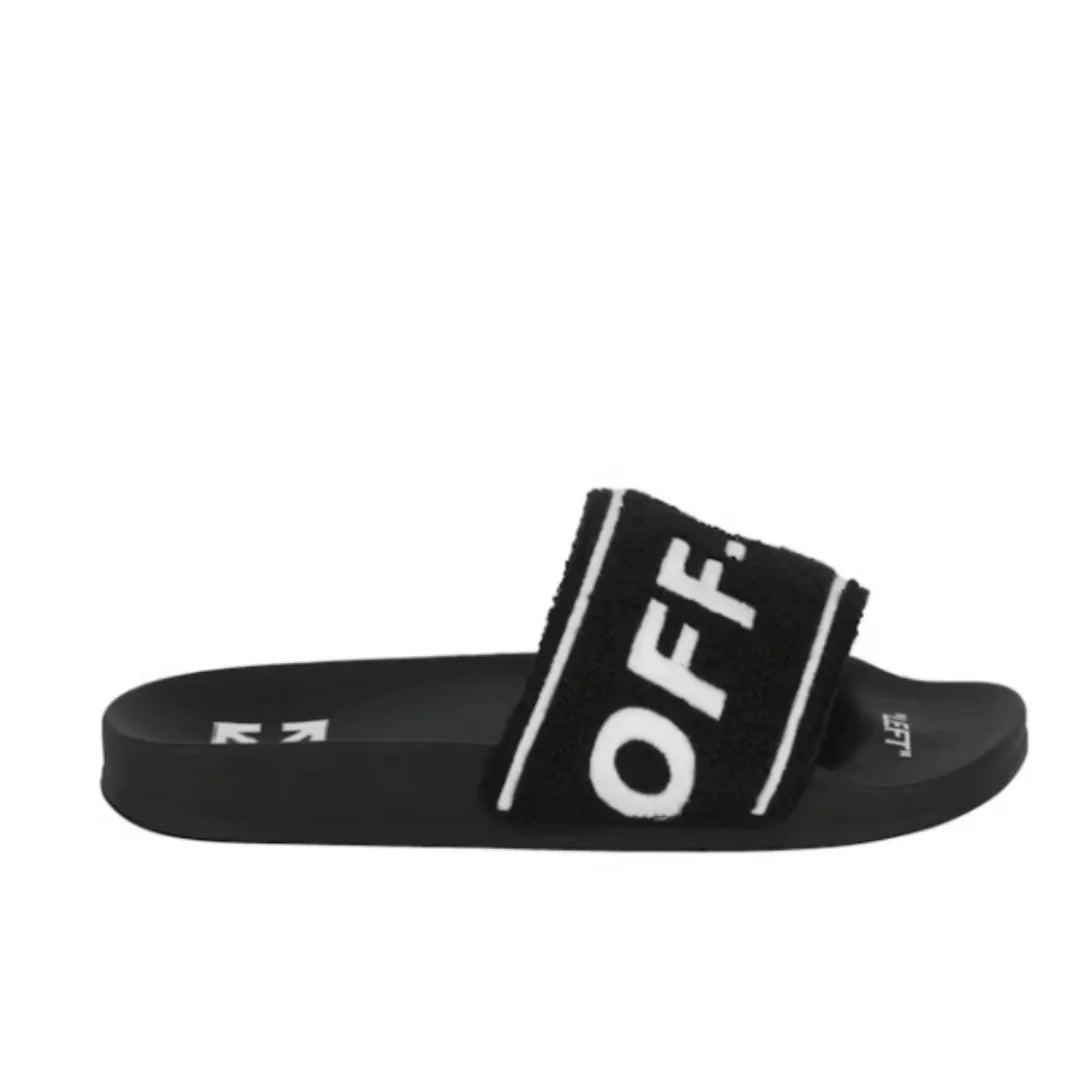 Offwhite Pool Slide Towel Embroidery Black