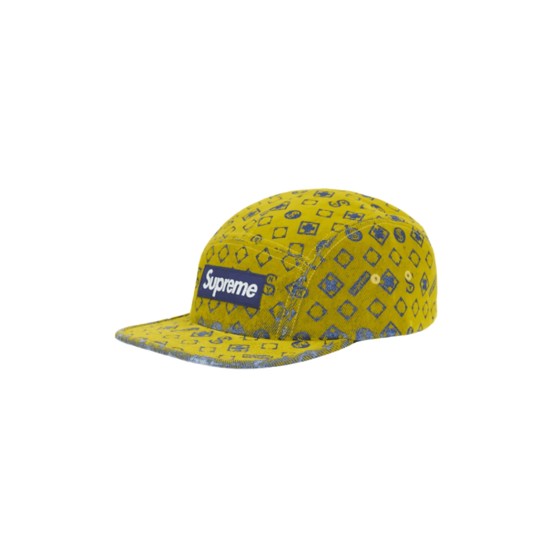 Supreme Flocked Denim Camp Cap Mustard