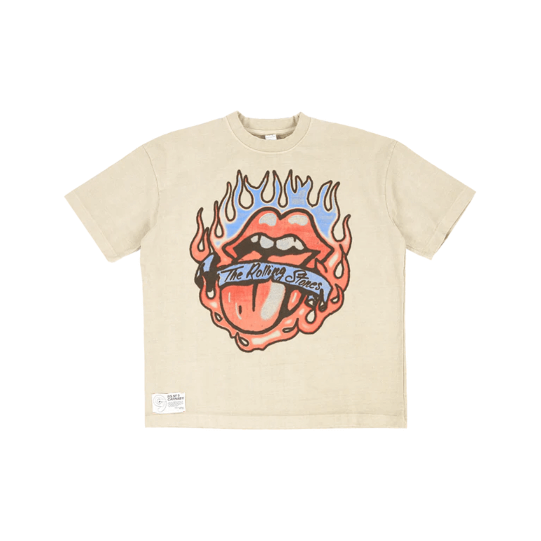 Rolling Stones Classic Tongue Logo Flash Art Natural T-Shirt