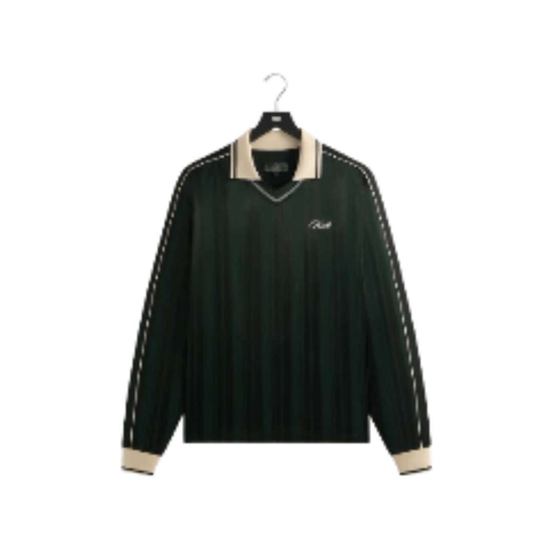 Kith Pinstripe Tricot Panelled Long Sleeve Tap In Polo