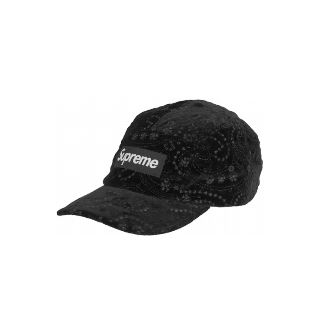 Supreme Velvet Paisley Camp Cap Black