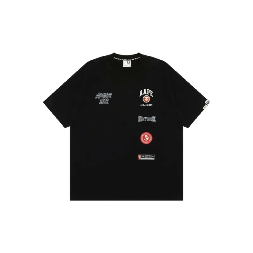 AAPE Badge Print Crew Neck T-Shirt in Black