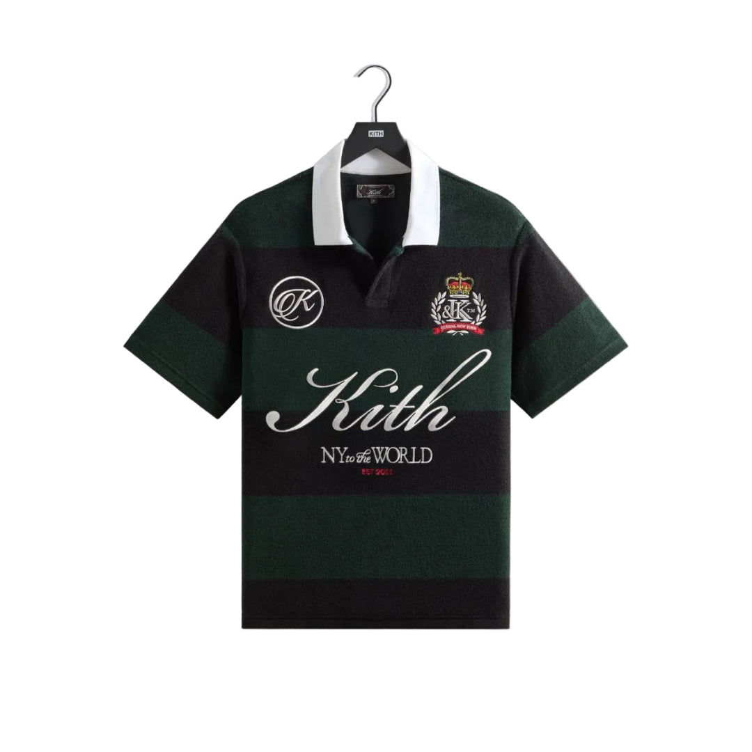 Kith Jacquard Terry Raya Polo Dark Green Stripe