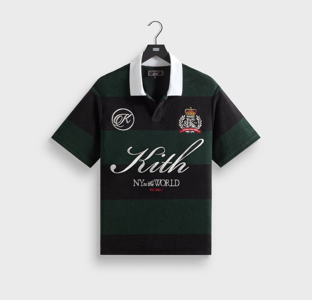 Kith Jacquard Terry Raya Polo Dark Green Stripe