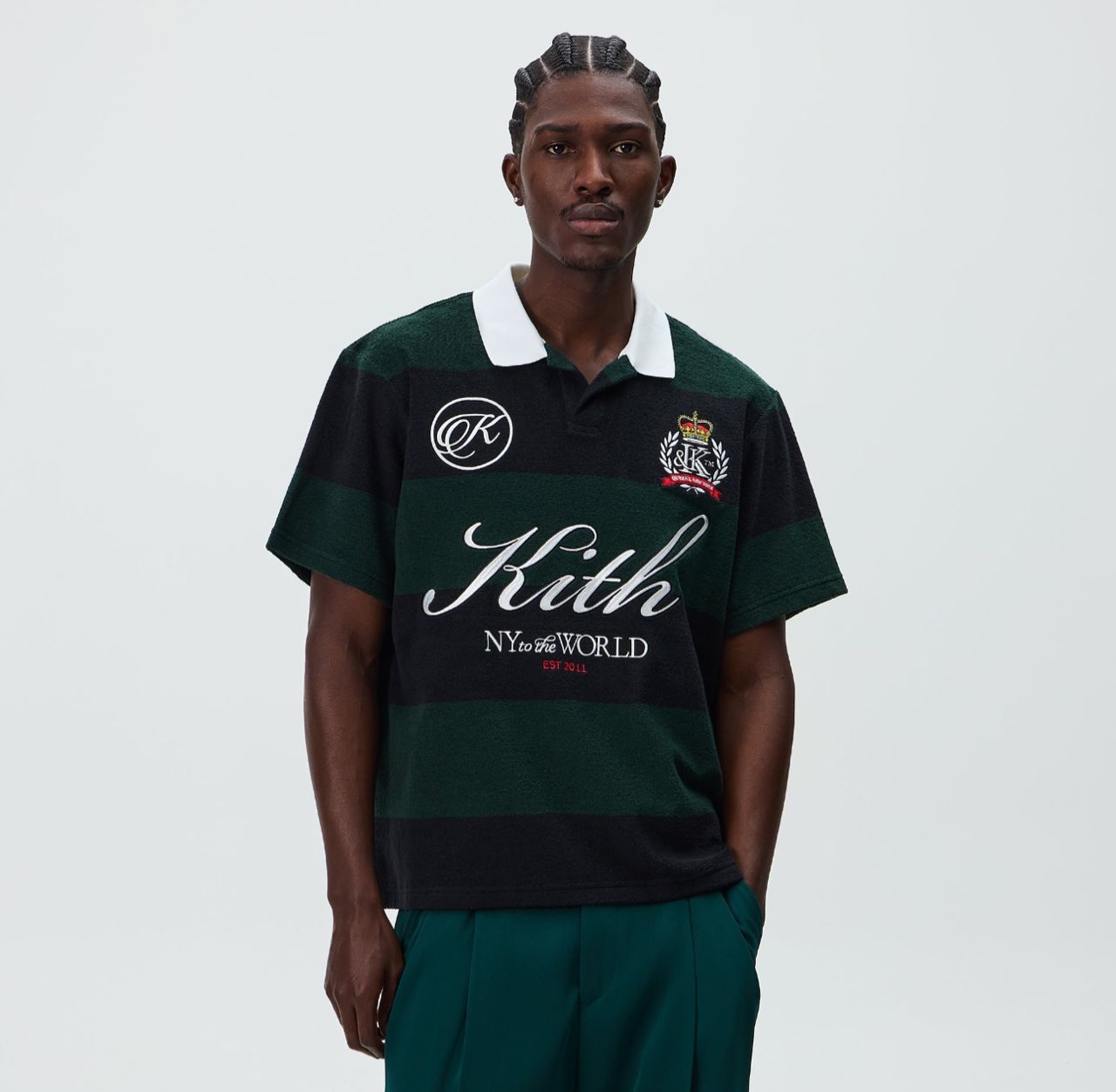 Kith Jacquard Terry Raya Polo Dark Green Stripe